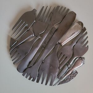 vintage flatware trivet gibson silverware stainless steel 6" diameter